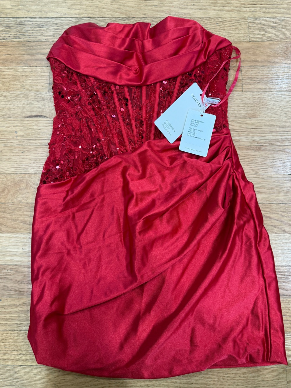 Strapless Red Sequin Satin Cocktail Dress - Women